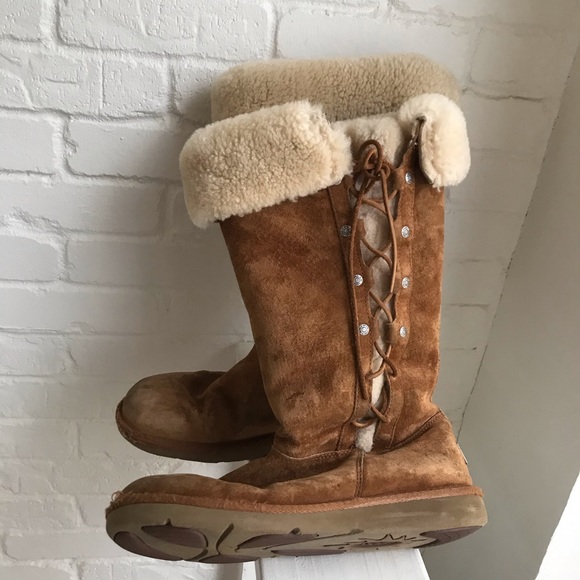 Ugg Tall Fur Tie Boots Size 9 - Picture 1 of 8
